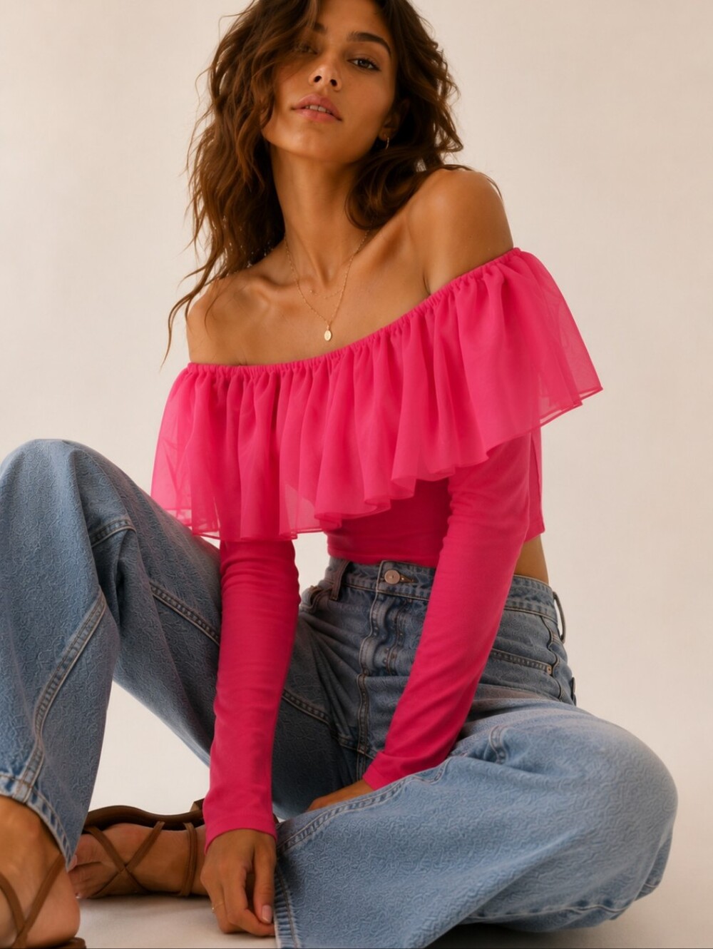 NWT! Anthropologie Pink Off-The-Shoulder Organza Ruffle Top